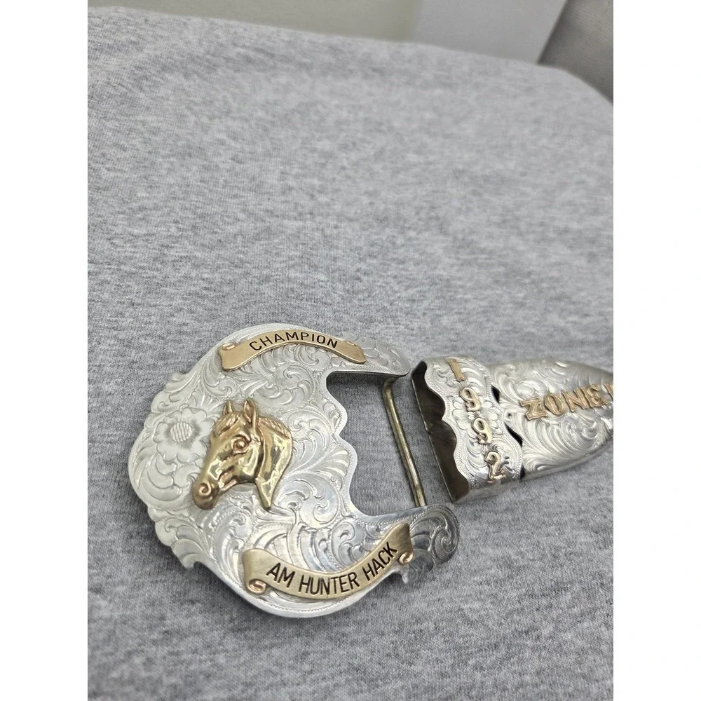 1992 Wage Trophy Belt Buckle 3 Piece Set Hunting Champion Sterling Overlay